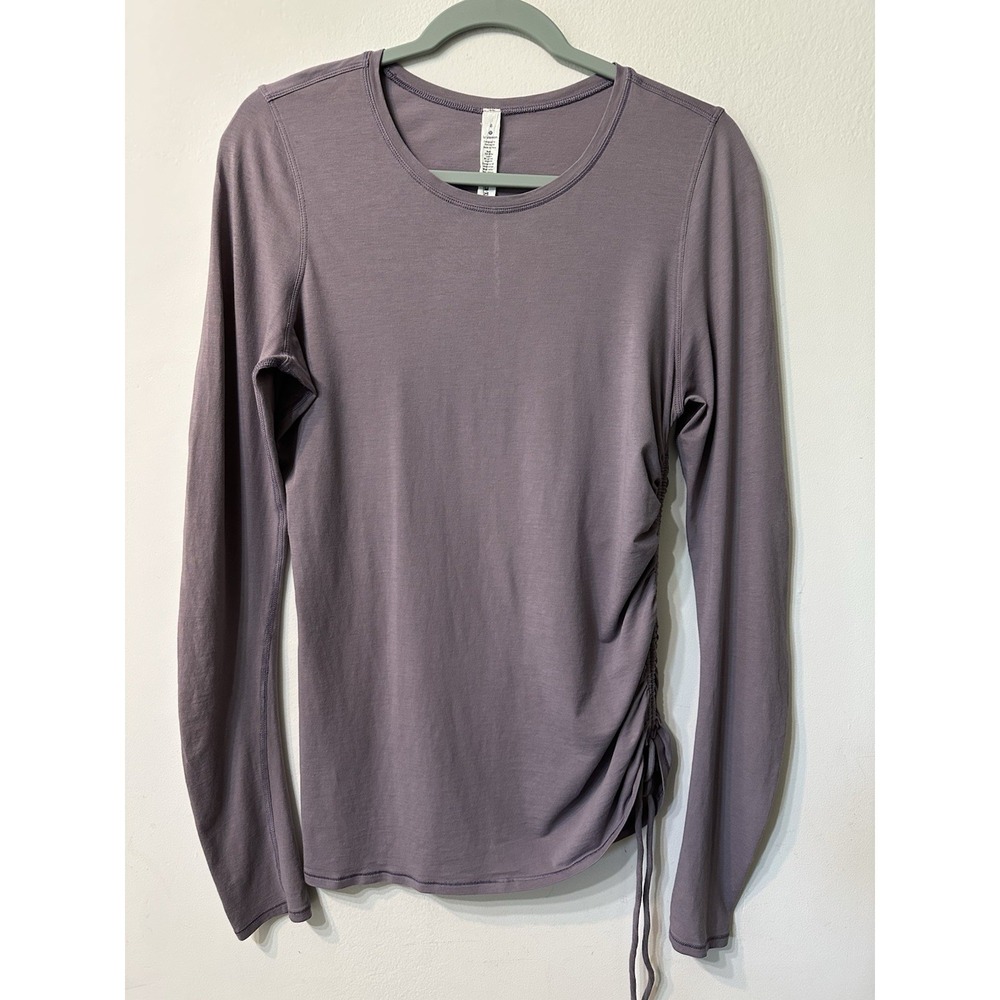 Lululemon Pima Cotton Side-Cinch Long Sleeve Shirt Purple Dusk Size 8 Ruched Tee